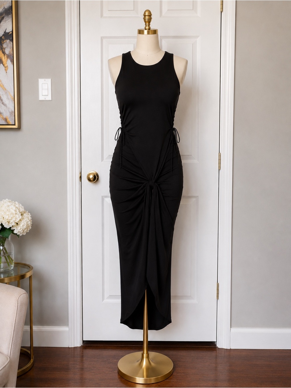 sofia by sofia vergara Black Sleeveless Ribbed Midi Bodycon Dress